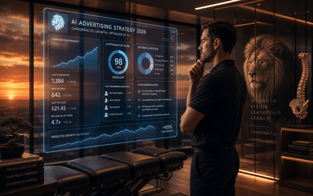 AI advertising for chiropractors concept with high-tech marketing elements