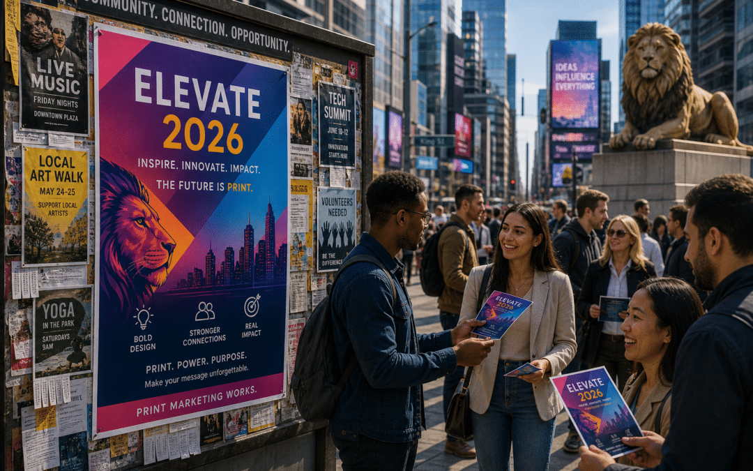 Modern print marketing and flyer design in 2026 with sleek, professional elements.
