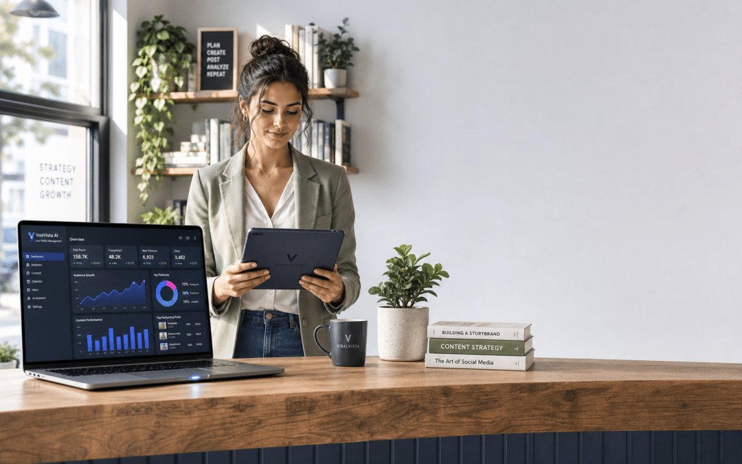 Marketing professionals working on AI search optimization for small-business websites using advanced SEO tools