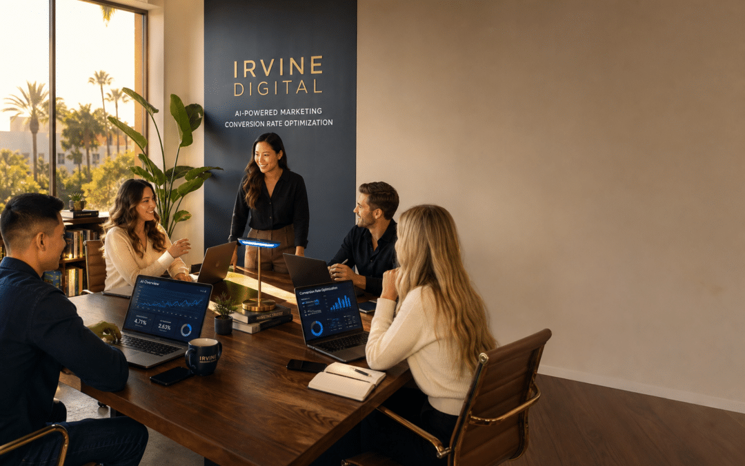Conversion rate optimization provider analyzing AI-driven data and social media metrics on screens