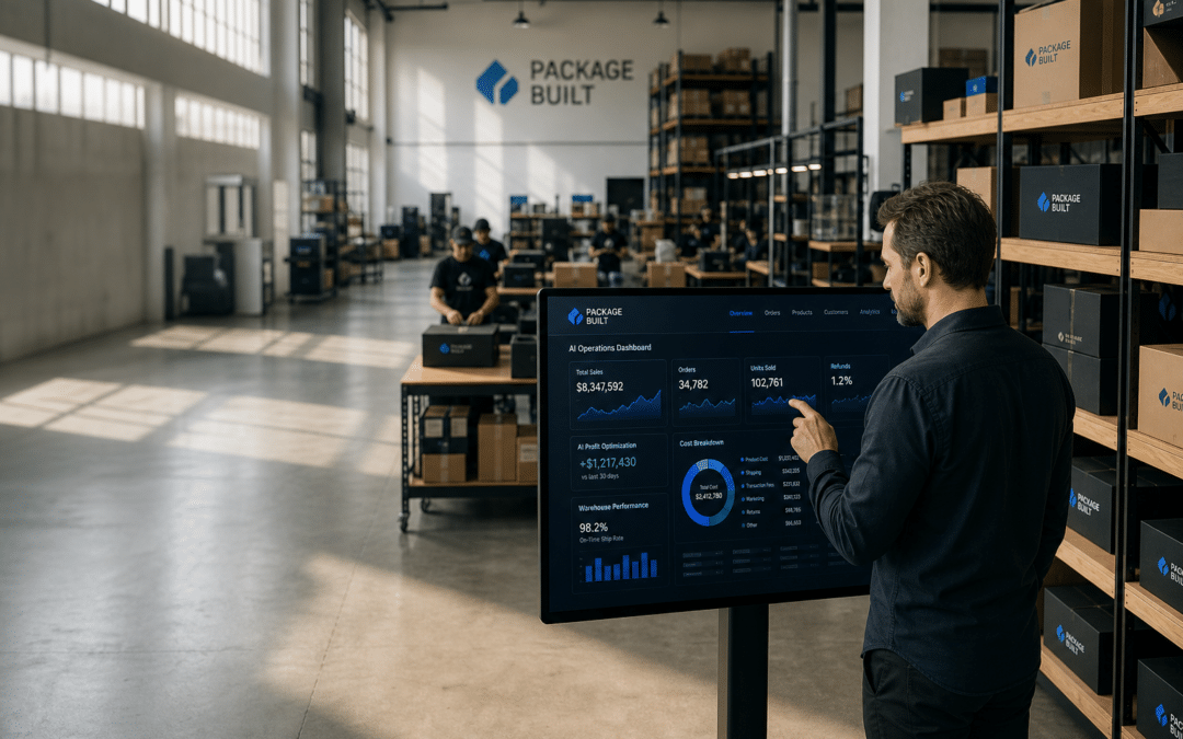 E-commerce services cost analysis on screens with AI optimization tools in a modern office