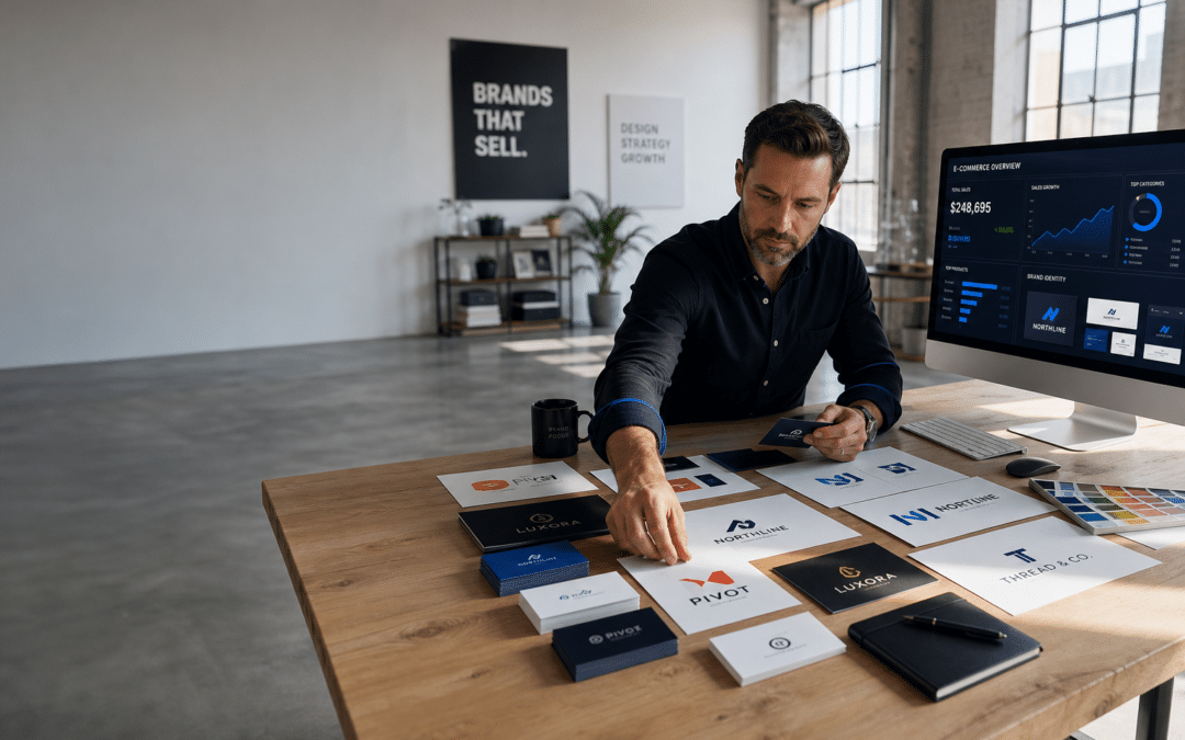 Modern e-commerce workspace featuring professionals using e-commerce services for business growth