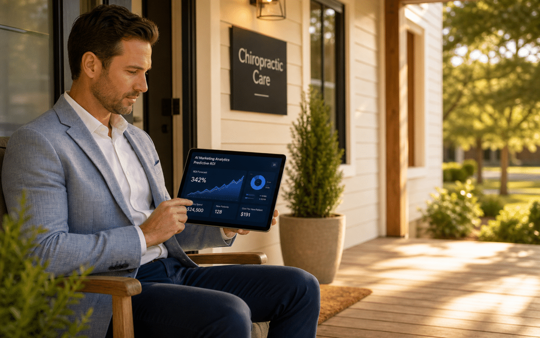 Chiropractors marketing using AI data analytics dashboards in a modern clinic office
